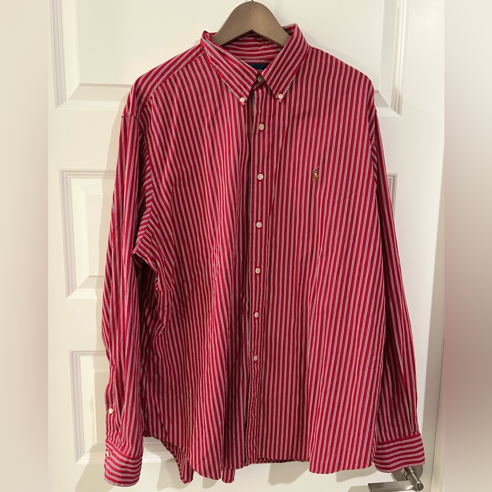 Ralph Lauren Men’s Striped Classic Fit Shirt Red White Black Size XXL